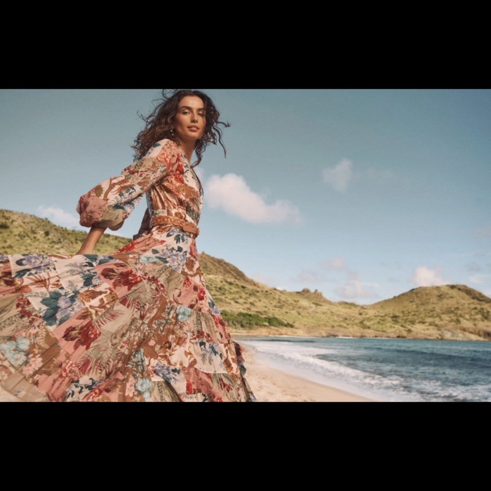 ZIMMERMANN Cassia Patchwork Floral Print Wrap Midi Dress - Picture 7 of 14